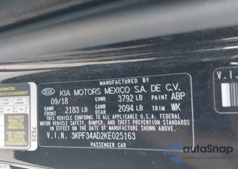 2019 Kia Forte S из США, поврежденный, VIN 3KPF34AD2KE025163